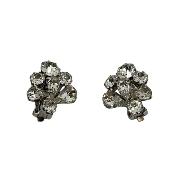 Weiss Vintage Silver Crystal Clip On Earrings - Picture 1 of 2